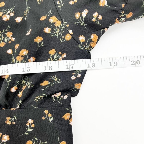 Nasty Gal Dress Women's 8 Black Orange Tea Floral Button Down Cinched Waist Mini - Picture 8 of 16